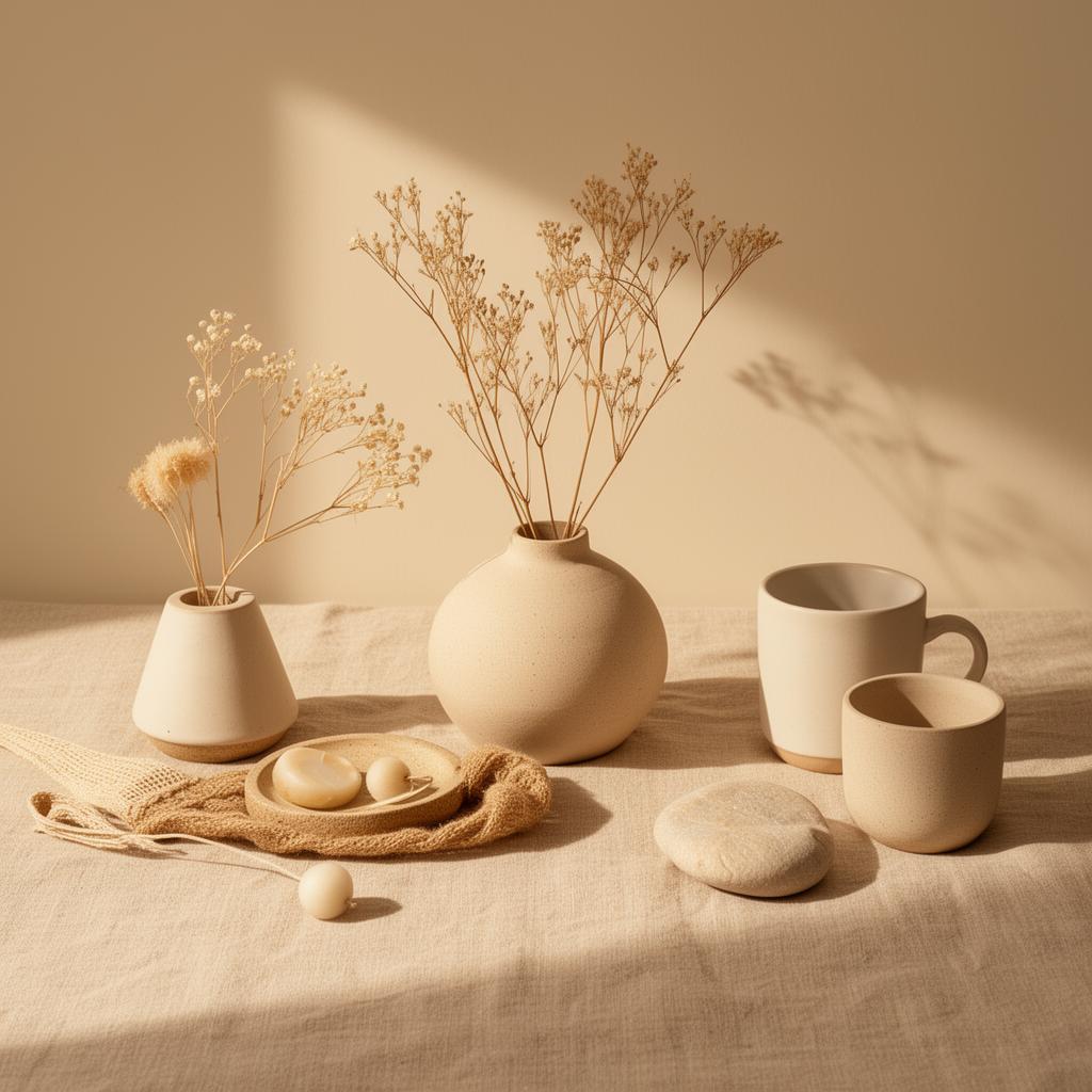 Composición estética con botánicos y texturas naturales
